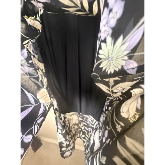 Calvin Klein 3X Black Purple Floral Vines Tunic NEW Tags Sheer Silver Neckline - Picture 4 of 12